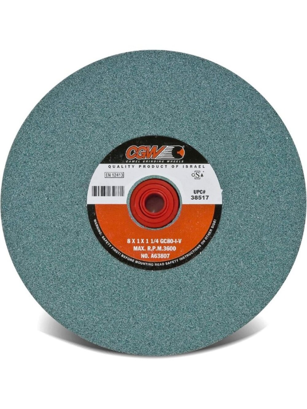 Green Silicon Carbide Bench Wheel 8"x1"x1.25" - T1 GC80-I-V, Ideal for Grinding
